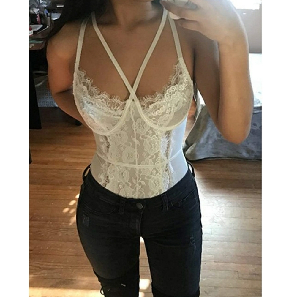 White lace Snap Crotch teddy body suite lingerie